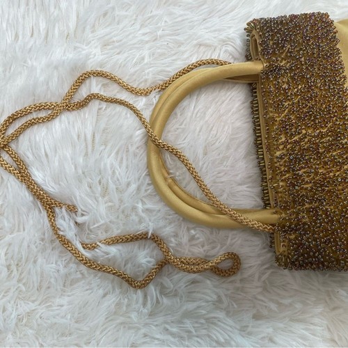 Vintage 1990's Nine West Gold Beaded Buttery Yellow Evening Purse/Shoulder Bag - Picture 8 of 11