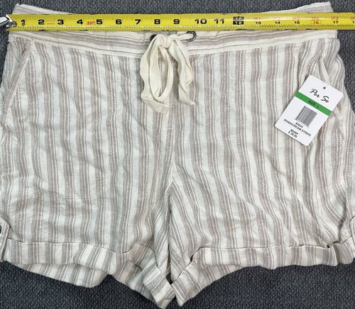 Pantalones cortos para mujer Per Se grandes caqui crema a rayas nuevos con etiquetas - Imagen 8 de 11
