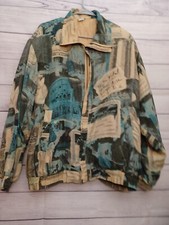 Vintage Carte 100 Silk Bomber Jacket Size XL All Over Print Gold  Teal