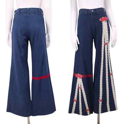 Vintage 70s Petit Fors Bell Bottom Jeans Flares Pants High Waist Bells Lace  28