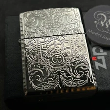 Zippo Oil Lighter Arabesque Silver Platinum Plated Armor Case Japan