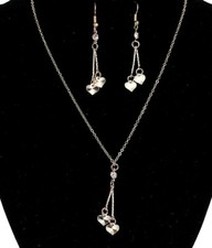 Gold Heart Necklace  Earrings Set Womens Heart Jewelry Heart Dangle Earrings