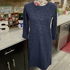 Boden Hannah Navy Silver Metallic Leaf Print Sweatshirt Dress Womens Size 2R