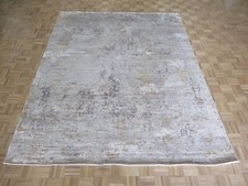 8'1 x 10'1 Hand Knotted Ivory Modern Abstract Oriental Rug With Silk G15380