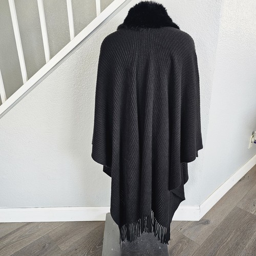 Saks Fifth Avenue Faux Fur Cape Poncho Wrap Black One Size - Picture 4 of 7