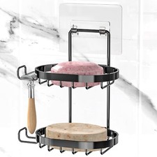 MASADI 2 Tier Soap Dish Holder, Soap Bar Holder with Hooks, Shampoo Bar Caddy fo