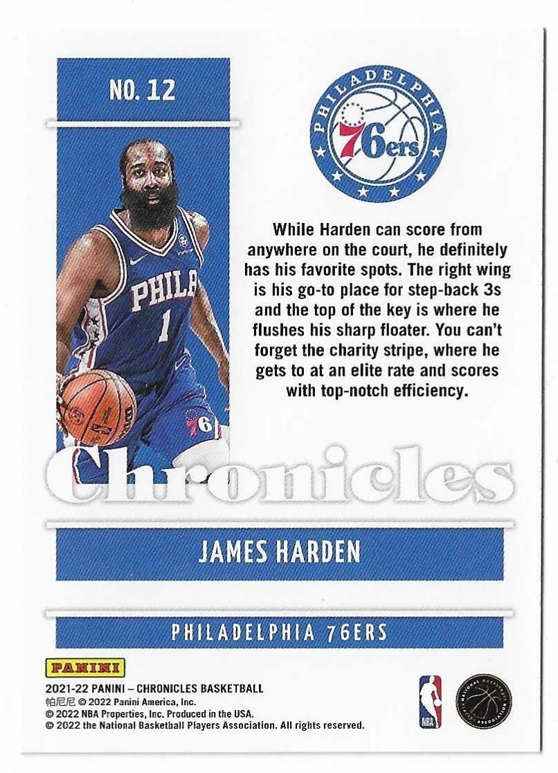 2021-22 Panini Chronicles Basketball James Harden Card #12