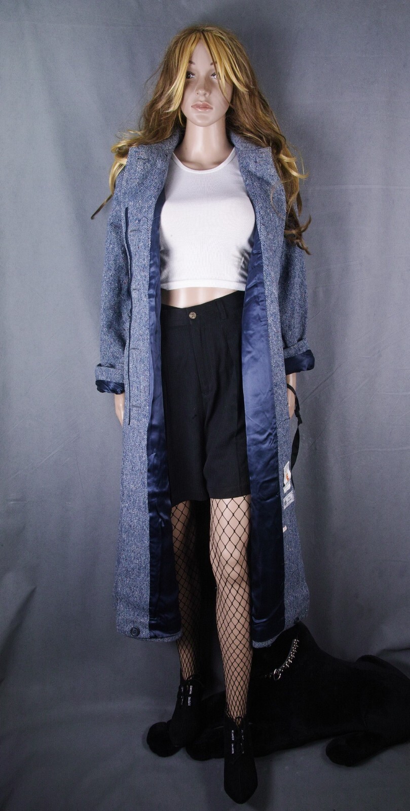 Vtg. Blue Irish Donegal Tweed Coat Hourihan Look Feel Angora Cashmere Silk Sz S image 7