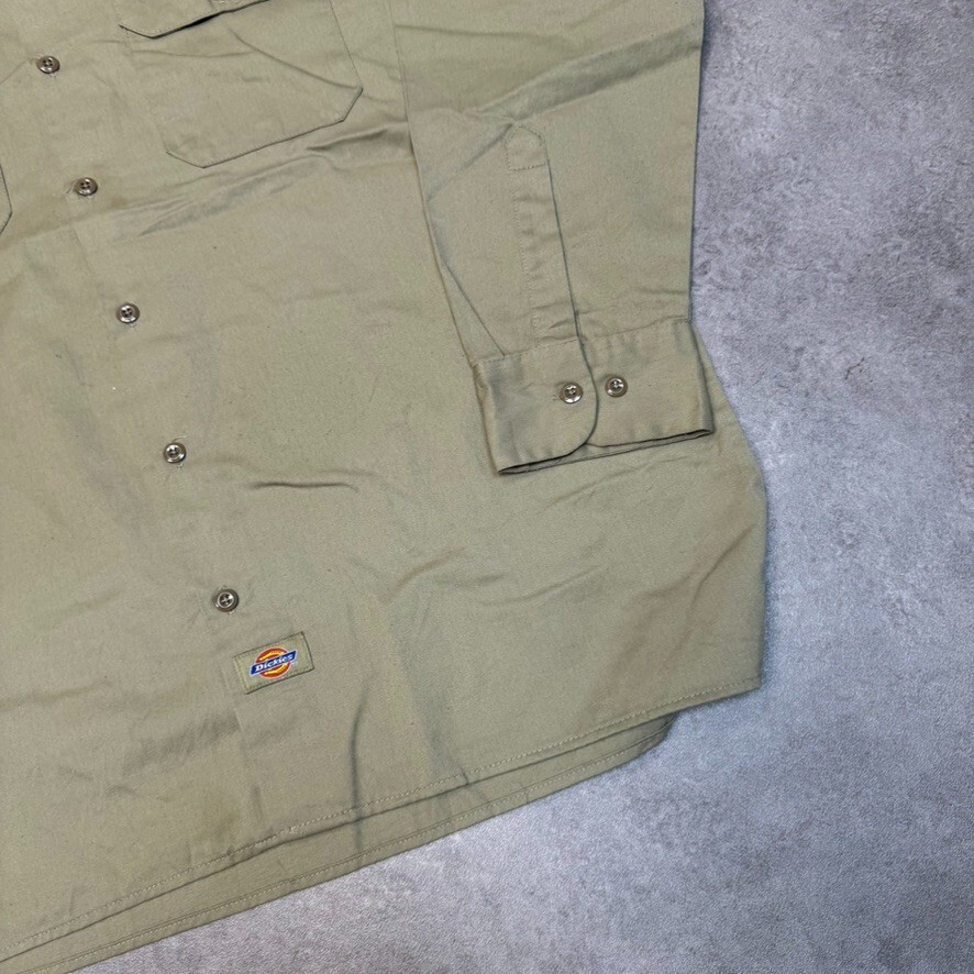 Dickies Shirt Mens Y2K Long Sleeve Button Up Workwear Top, Beige, Large image 5