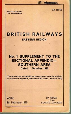 British Railways Eastern Supplement No1 To Supplementary Instructions 1975 6223E