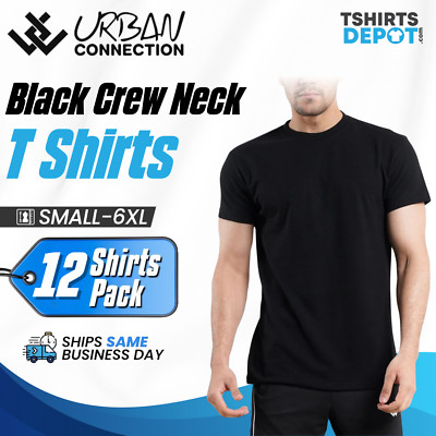 Pack of 12 Shirts | Black Crew Round Neck T-Shirt | Urban Connection | Small-6XL