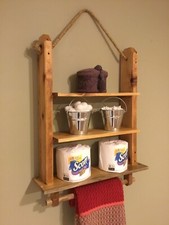 Bathroom Shelf Organizer Distressed Farmhouse Towel Rack Wooden Decor Hanging Wa