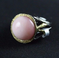 Oxidized Sterling Silver Ring Pink Opal Gemstone Handcrafted Size 8 Adjustable
