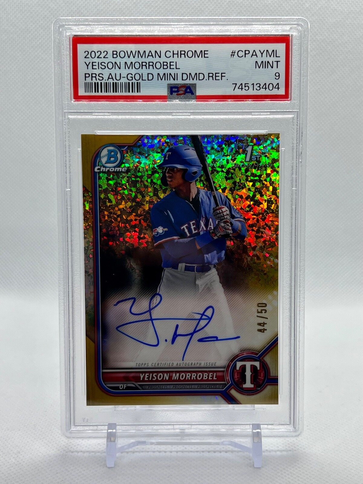 2022 1st Bowman Chrome Yeison Morrobel Card AUTO Gold 44/50 - PSA 9 MINT