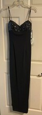 NWT Y2k JS BOUTIQUE Women Sexy Black Spaghetti Straps Evening Gown Sequins Prom