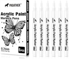 Quick-Drying Extra Fine White Acrylic Paint Pens 6 Pack for Various Surfaces