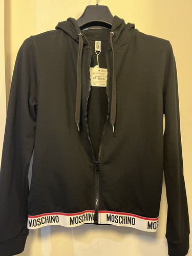 Moschino Womens Black Logo Tape Cropped Hoodie Size S UK 10 BNWT - Picture 3 of 9