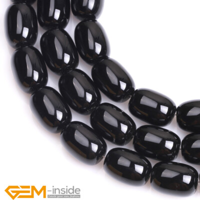13x18mm Black Agate Genuine Gemstone Barrel Beads For Jewellery Making 15'' AU
