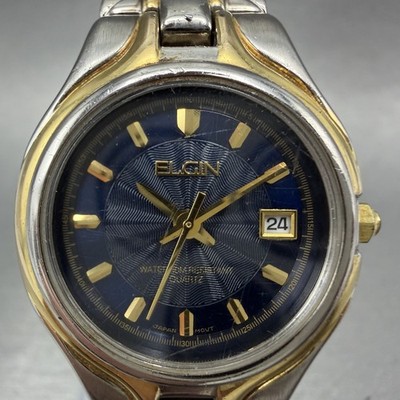 Vintage Classic ELGIN Gold Tone Blue Dial Quartz Watch Vintage Elgin Quartz Gold Nugget Plated | Mercari main image 3