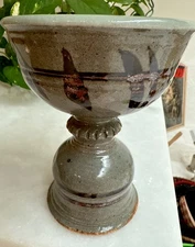 Goblet Chalice Cup or Candle Holder Ceramic Stoneware Art Pottery 6 1/2" Marked