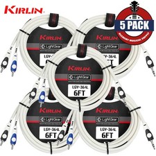 5-PACK Kirlin 6FT 3.5mm TRS To Dual RCA 24AWG Y-Patch Cable LGY-364-06/WH