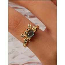 Gold Crab Ring with Blue Oval Gemstone&ndash;Adjustable Animal Design Crystal Accents