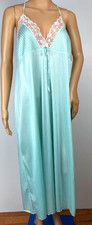 VTG Sears Womens Long Maxi Nightgown L 16-18 Lace Teal USA Coquette Romantic