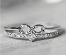 Silver new infinity bow detail delicate dainty stacking Minimalist ring size 56