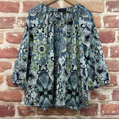 Lane Bryant Top Womens 22/24 Multicolor Boho Floral Burnout Striped Casual Shirt