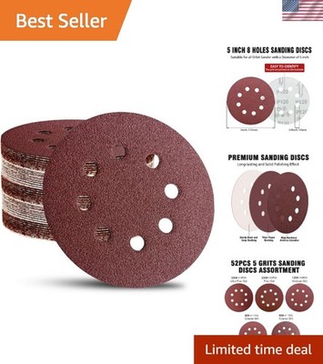 5-Inch 52-Pack Hook and Loop Sanding Discs - Fast & Efficient Grit Choices