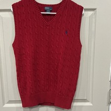 Polo Ralph Lauren Boys XL 18-20 Red Cable-Knit Cotton Sweater Vest
