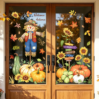 Tanlaby Herbst Fensteraufkleber KüRbis Vogelscheuche Ahorn Selbstklebend