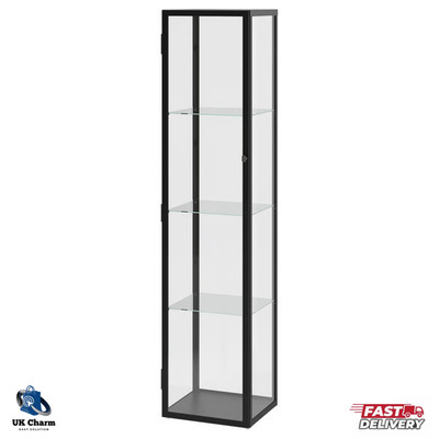Ikea großer Glastürenschrank 4 Etagen Vitrine Aufbewahrung freistehend schwarz NEU
