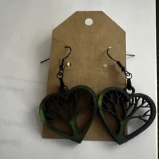 Laser Wood Cut Out Earrings Tree Large Drop Dangle Pierced