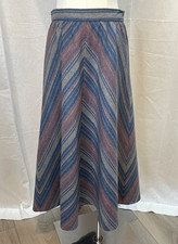 70's VTG Country Suburbans Women's Wool Midi Skirt Gray Blue Pink 30 Inch Waist