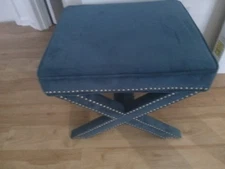 Silver Orchid Fein Navy Blue Nailhead Trim Ottoman Bench Blue Medium