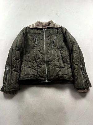 Cropped Puffer Jacket 2000s Olive Green Zip Up Winter Streetwear Y2K Rare