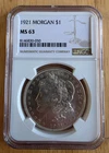 1921 MORGAN SILVER DOLLAR NGC MS63-ALMOST PROOF LIKE-