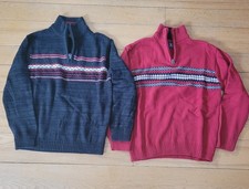 Boys XC Winter Sweaters Sz Medium 10-12 With Isle Pattern Quater Zip Soft EUC