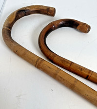 Bamboo Wood Walking Stick Cane Lot of 2 - 35.5" w/ tip  32" no/tip Vintage