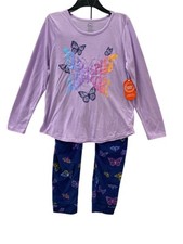 Wonder Nation Butterfly Pajamas Girls XL 14-16 Purple Blue Long Sleeve