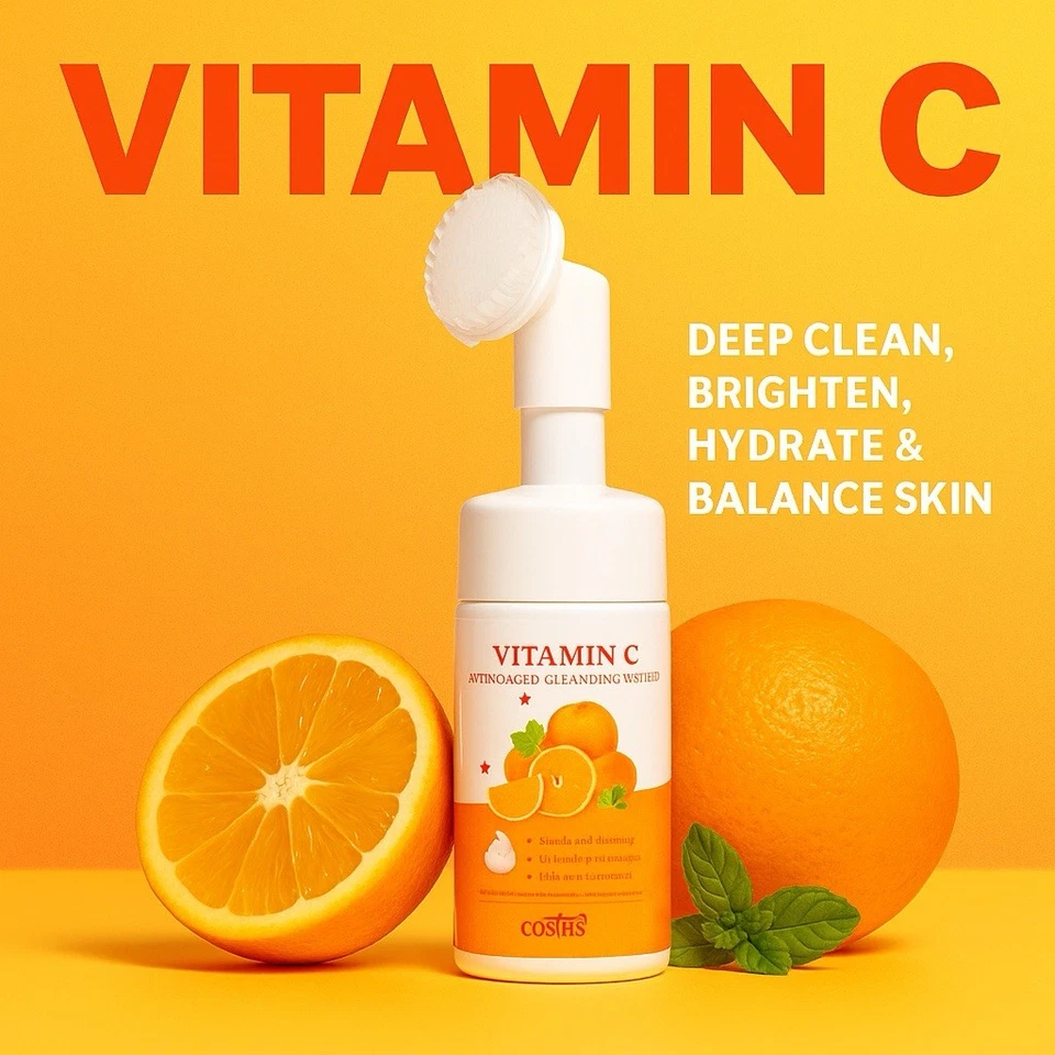 Jabón facial con vitamina C - Limpiador facial hidratante en espuma con cabezal de cepillo de silicona Foto 2 de 4