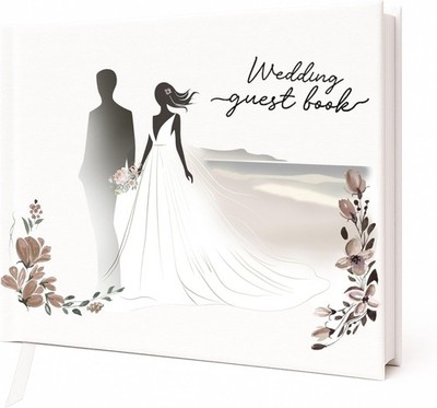 Wedding Guest Book   8''x10'' Linen Hardcover Guestbook W/ Bride & Groom Design