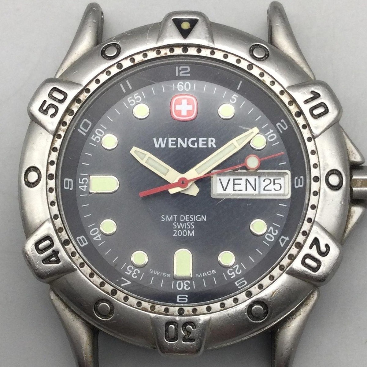 スイスミリタリーWENGER SMT DESIGN 腕時計 Wenger SMT Design Mens Watch 39mm Black Dial 200M Diver BROKEN