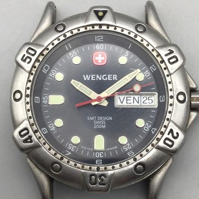 Wenger SMT Design Mens Watch 39mm Black Dial 200M Diver BROKEN