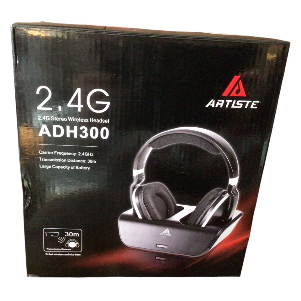 Artiste ADH300 беспроводные ТВ-наушники 2,4 ГГц перезаряжаемые с док-станцией - НОВЫЕ - Изображение 2 из 3