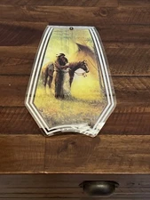 OK Lighting American Indian Couple Horse  Lamp Glass Light Panel Replacement VTG