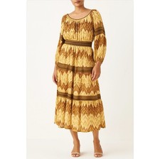 Fig  Flower Anthropologie Midi Dress Women's M Chevron Smocked Boho Sheer fall