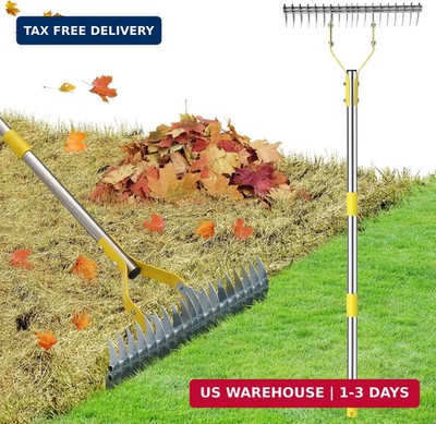 Thatch Rake, 2 in 1 Stainless Steel Garden Rake for Thatch Leaves,55'' Heavy Duty