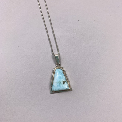 Collar Triangular De Piedra Turquesa Semipreciosa De Plata Esterlina 925 Vintage